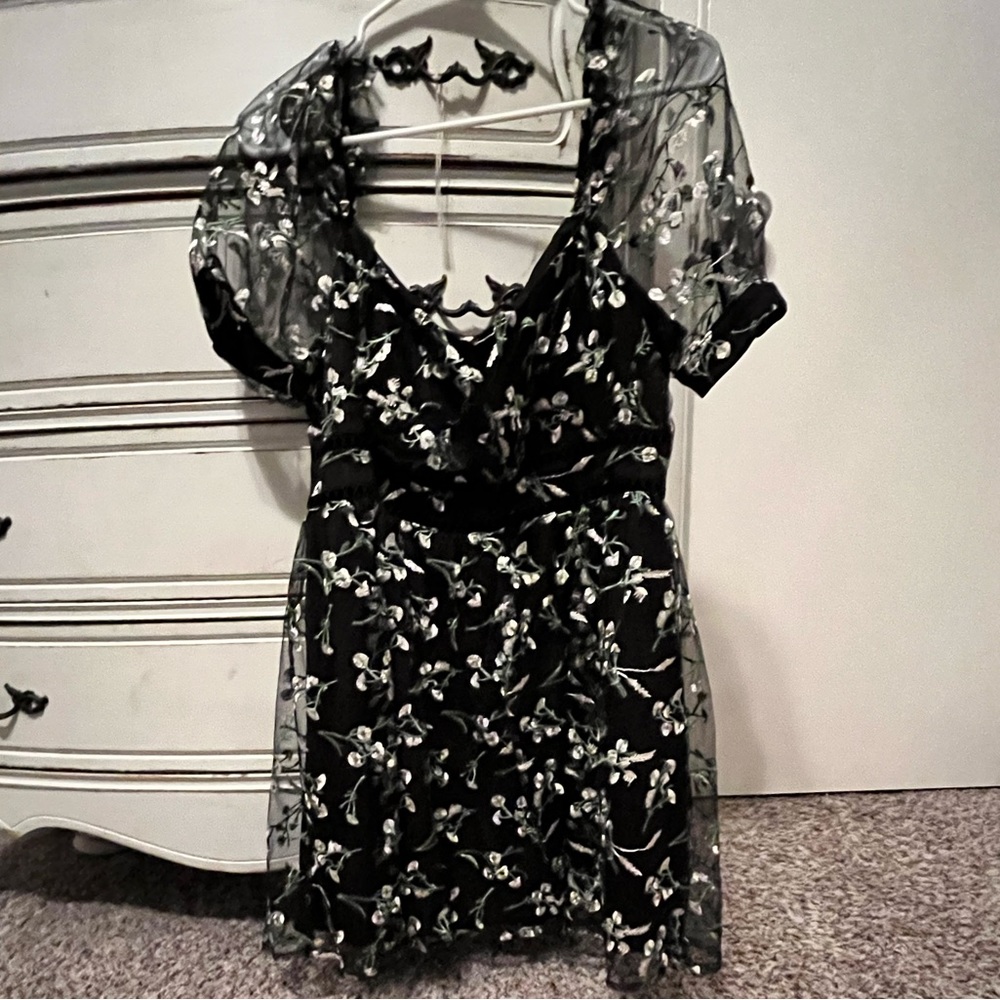 Black floral embroidered dress from Lulus!